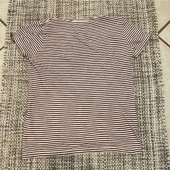 Madewell V-Neck Striped Pocket Tee XS Maroon Stripes - Picture 2 of 6